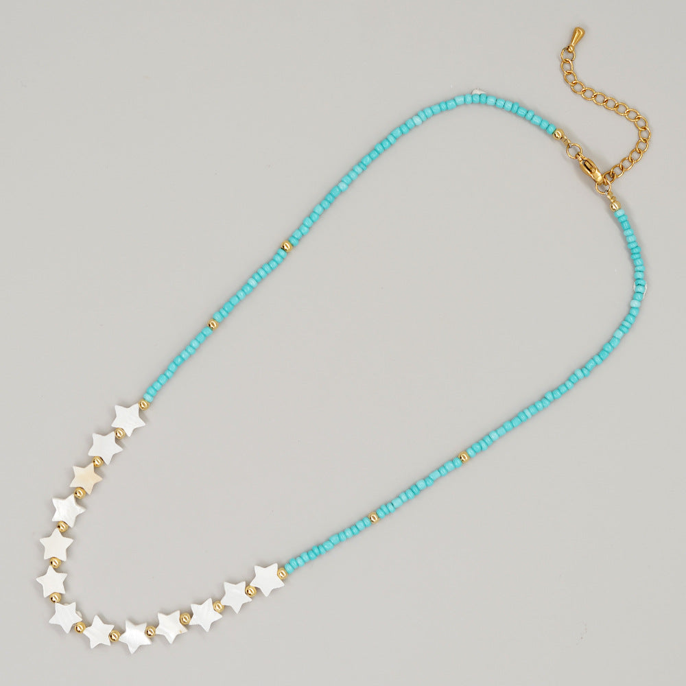 Wholesale Bohemian Seashell Pentagram Heart Daisy Imitation Pearl Necklace
